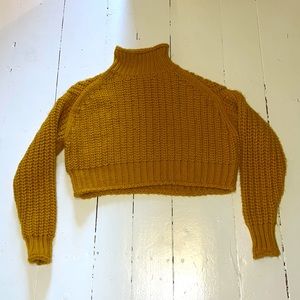 Yellow chunky oversized cropped turtleneck sweater